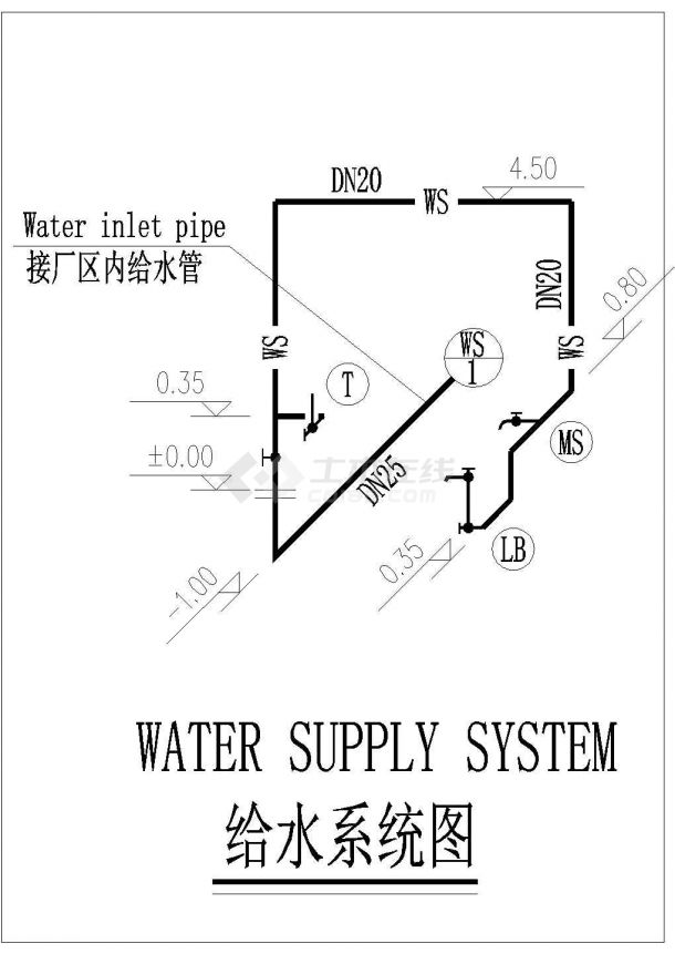 成都市某高校内部小型变电站给排水系统设计CAD图纸-图二