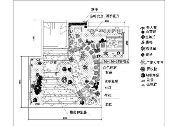 某小区屋顶花园CAD景观设计施工大样图-图一