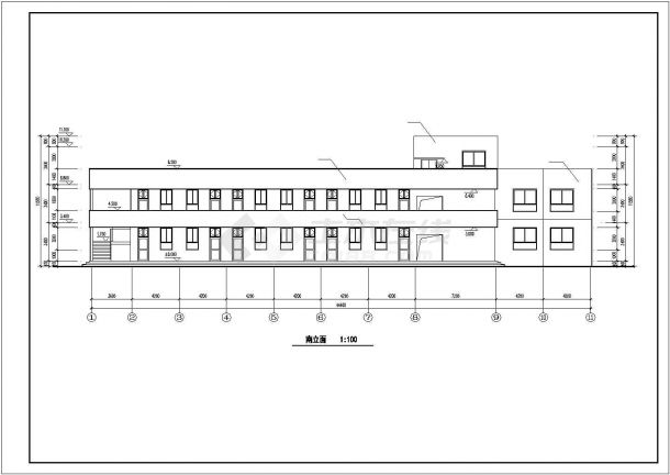 湖州市某实验中学1200平米2+1层砖混结构教学楼平立剖面设计CAD图纸-图二