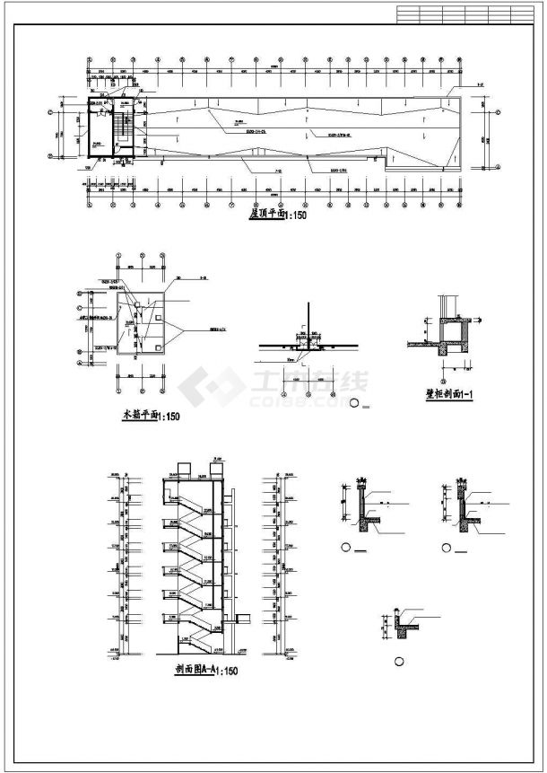 杭州某实验小学3400平米五层框架结构教学楼建筑设计CAD图纸-图一