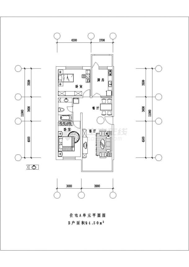 许昌市某新建小区70-120平米的热门户型设计CAD图纸（9张）-图二