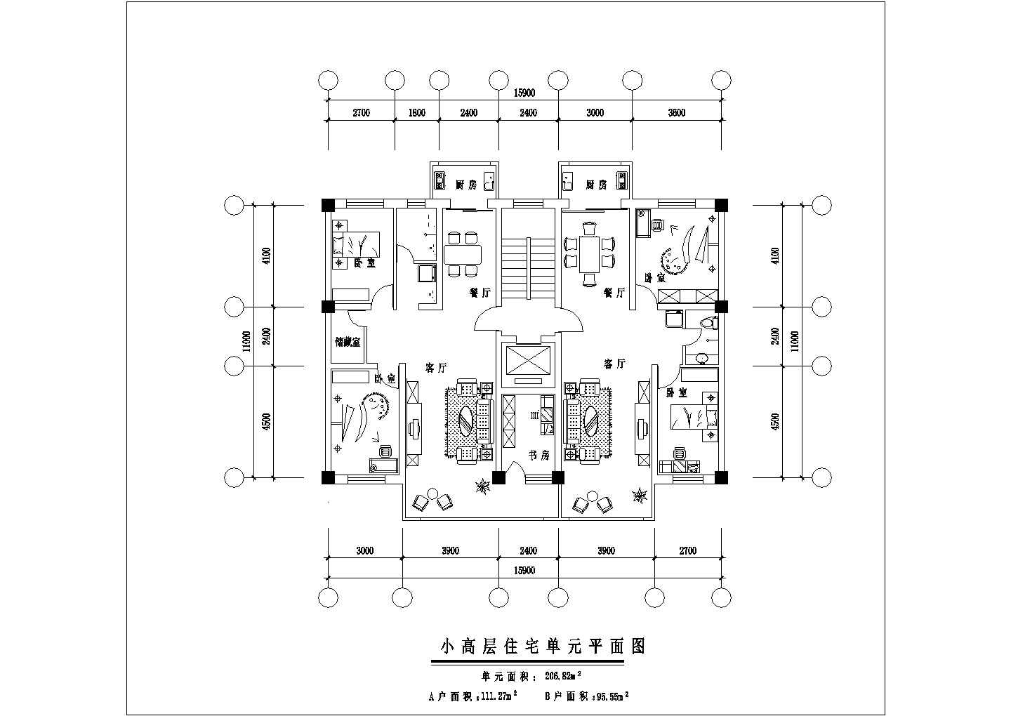 许昌市某新建小区70-120平米的热门户型设计CAD图纸（9张）