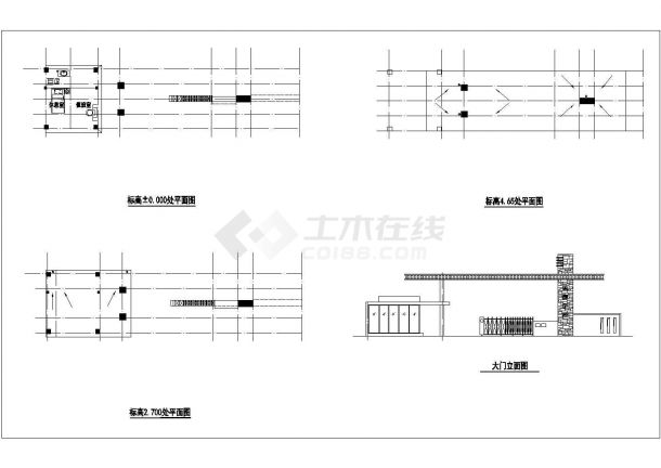 框架结构学校门卫室及大门结构施工图（含建筑施工图）-图一