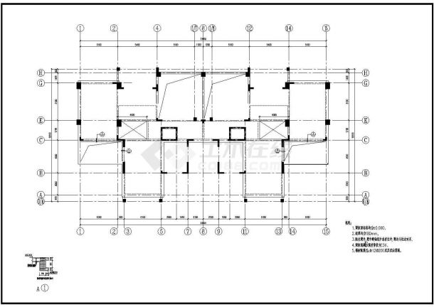 某四层异形柱别墅设计cad详细结构施工图-图一