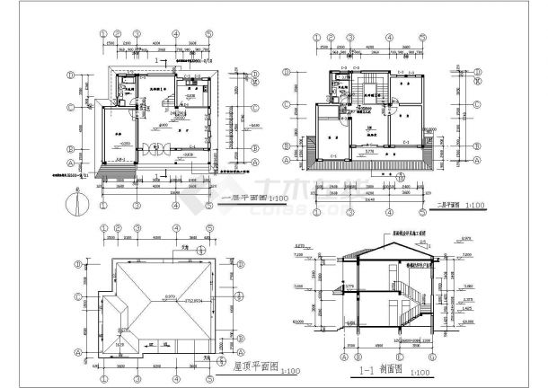 某砌体混合结构小型坡屋顶别墅设计cad全套结构施工图（含设计说明）-图一