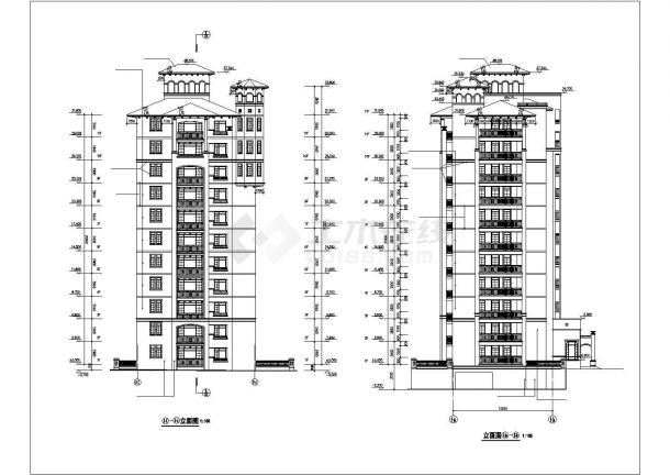 芜湖市某小区8500平米11层框架住宅楼立剖面设计CAD图纸-图一
