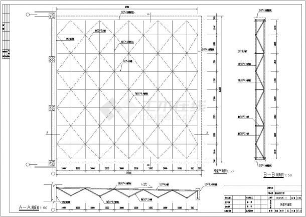 某地网架玻璃阳光房结构设计cad施工图纸-图二