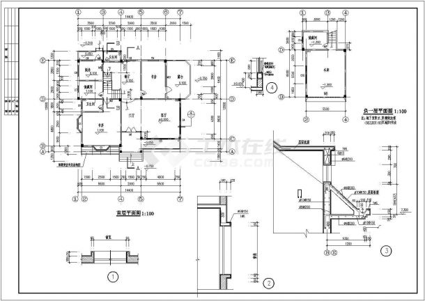 东信山庄二层框架结构别墅设计cad详细建筑施工图（含设计说明）-图一