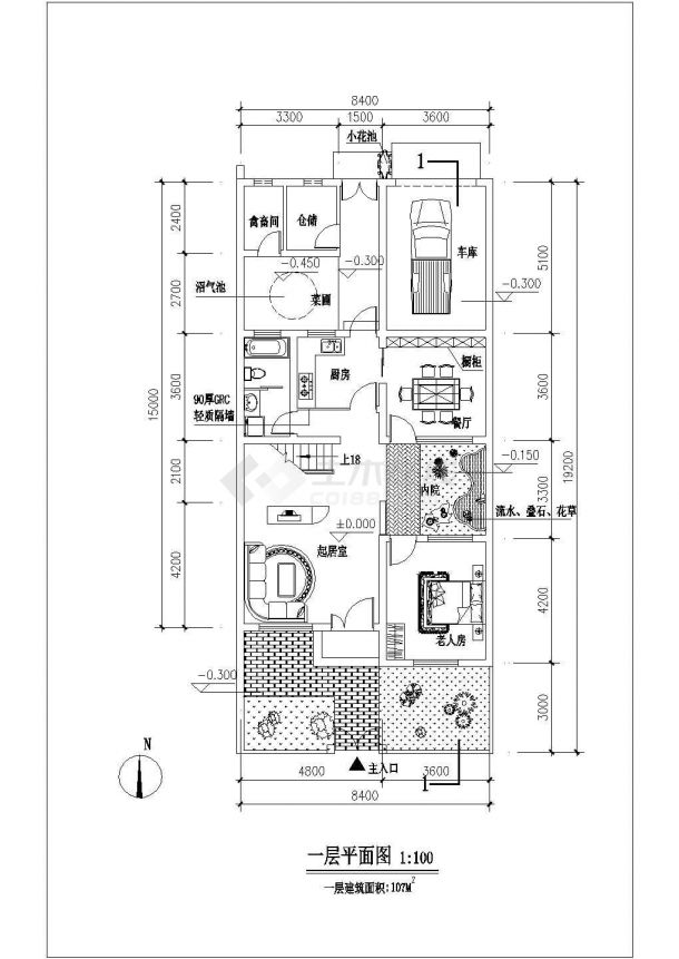 2层砖混结构双拼式单体别墅平立剖面设计CAD图纸（含总图/2套方案）-图二