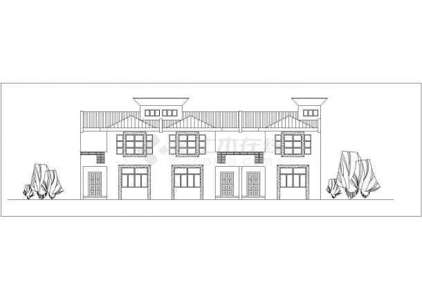750平米2层框混结构三拼式别墅平立剖面设计CAD图纸（含总图）-图一