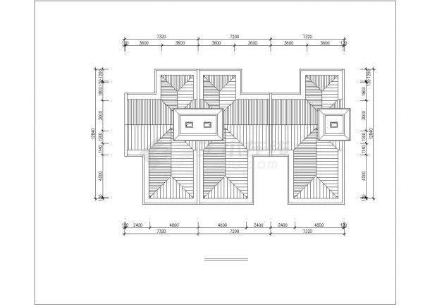 750平米2层框混结构三拼式别墅平立剖面设计CAD图纸（含总图）-图二