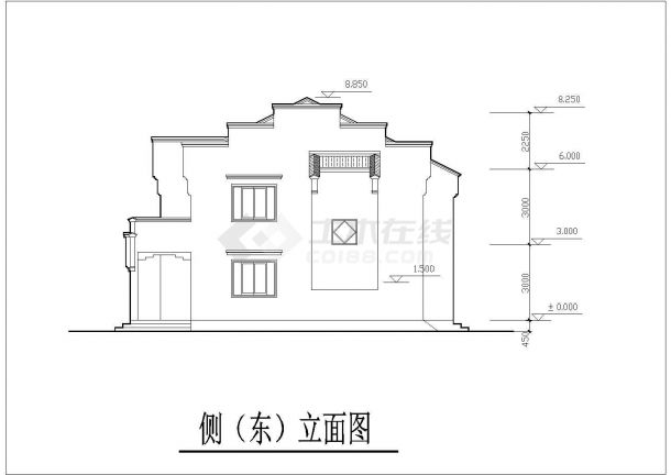2层砖混结构双拼别墅平立剖面设计CAD图纸（每户173平米）-图二