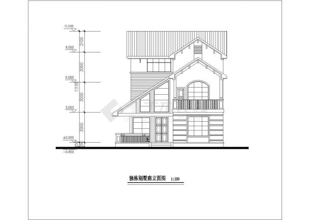 镇江市某村镇283平米3层砖混结构单体别墅平立剖面设计CAD图纸-图一