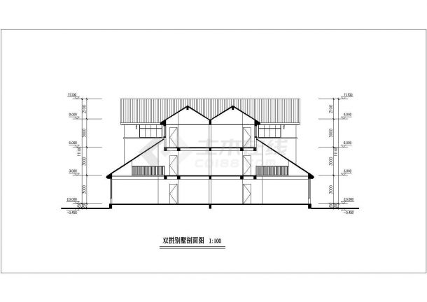 3层框架结构双拼别墅平立剖面设计CAD图纸（每户260平米）-图一
