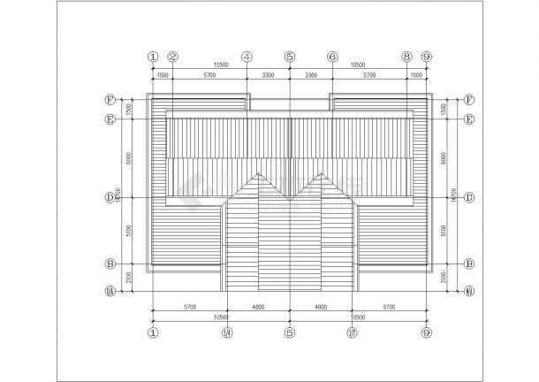 3层框架结构双拼别墅平立剖面设计CAD图纸（每户260平米）-图二