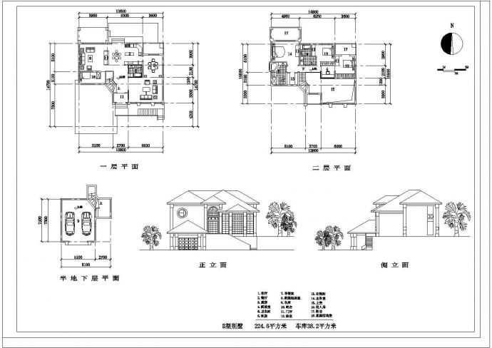 某224.6平方米二层框架结构欧式别墅设计cad建筑方案图_图1