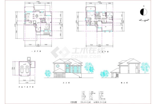 某224.6平方米二层框架结构欧式别墅设计cad建筑方案图-图二