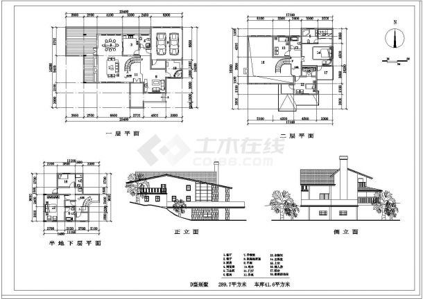 某289.7平方米二层框架结构欧式别墅设计cad建筑方案图-图一