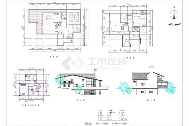 某289.7平方米二层框架结构欧式别墅设计cad建筑方案图-图二