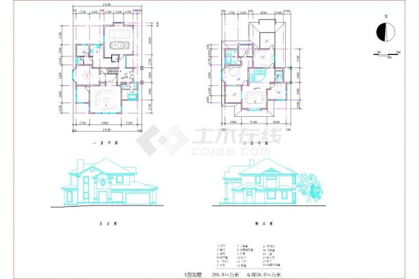 某286.8平方米二层框架结构欧式别墅设计cad建筑方案图-图一
