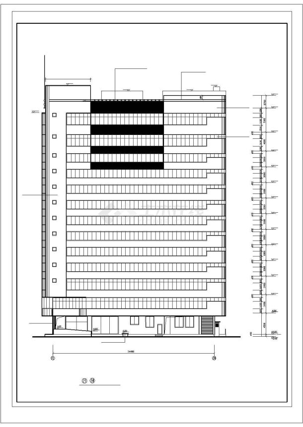 哈尔滨市和平路某临街13层框架结构星级酒店建筑设计CAD图纸（含机房层）-图一