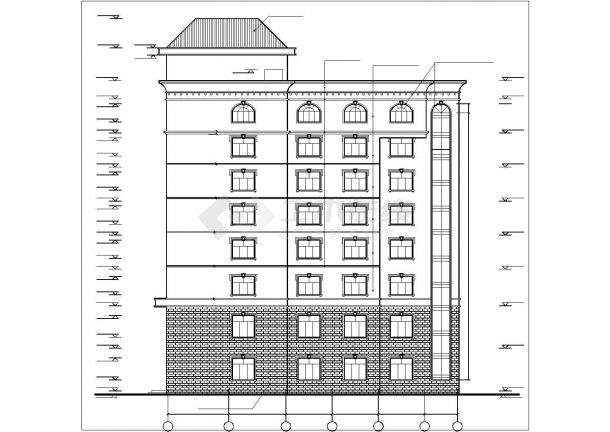 秦皇岛市某临街3400平米8层钢混框架结构商务酒店建筑设计CAD图纸-图二
