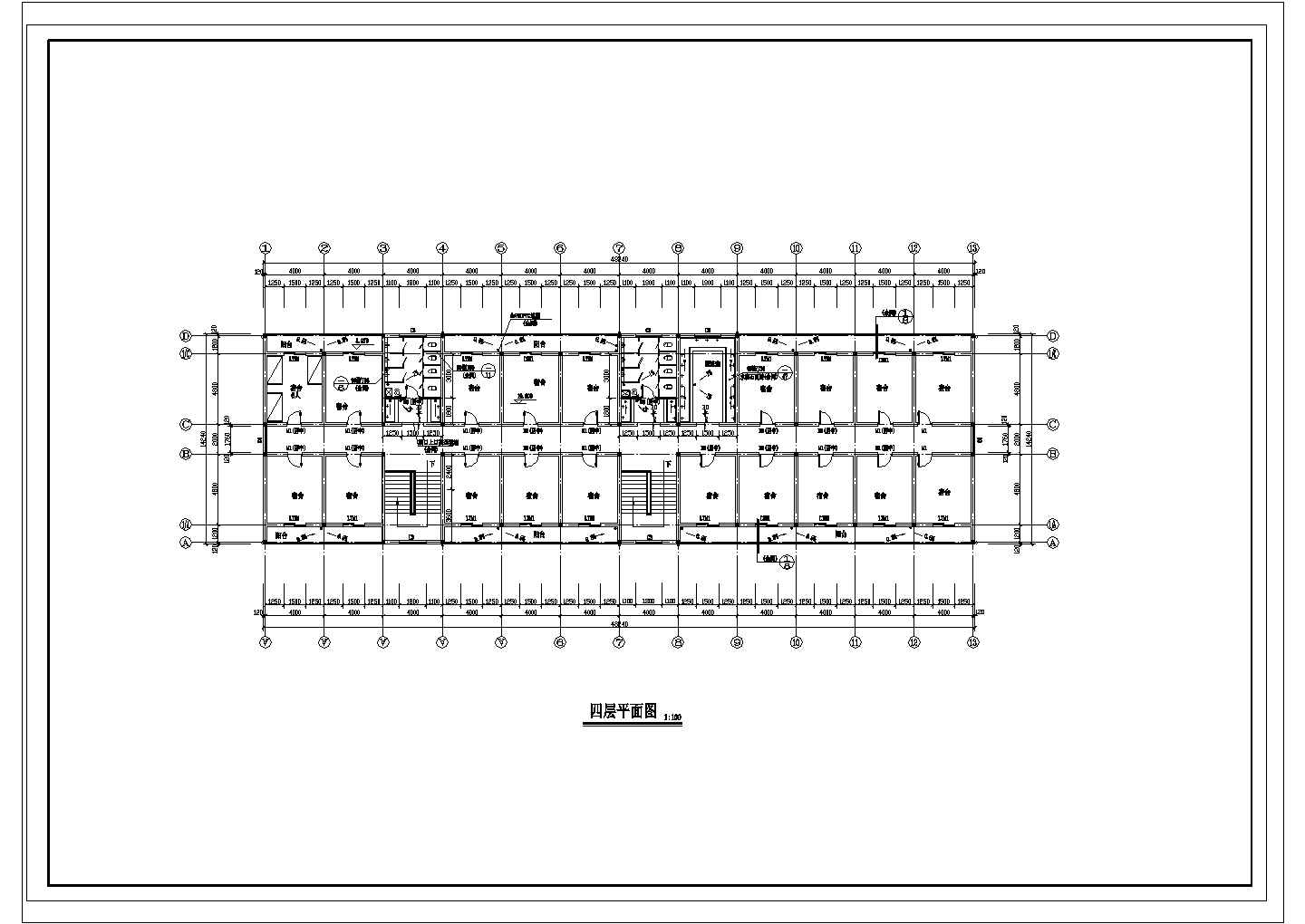 某多层砖混结构宿舍楼设计cad全套建筑施工图纸（甲级院设计）