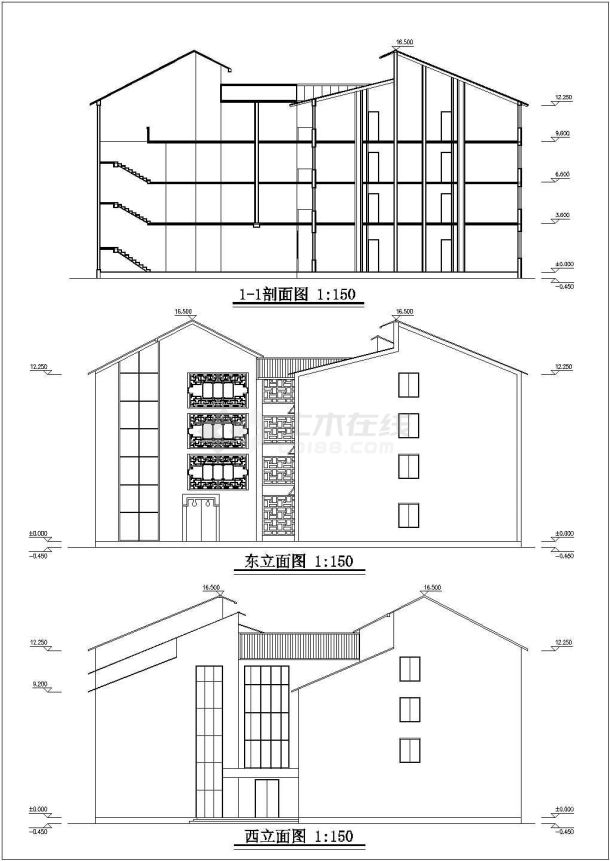 沧州市某商业街4层框架结构连锁酒店建筑设计CAD图纸（3套方案）-图二