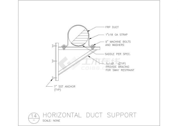 某工程设计cad风管和水管道支撑详图（全英文标注）-图一
