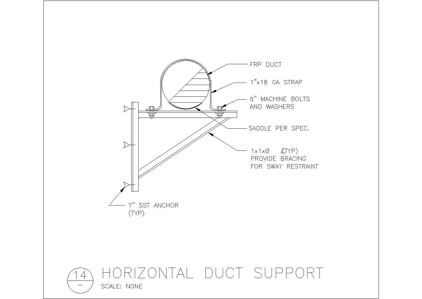 某工程设计cad风管和水管道支撑详图（全英文标注）