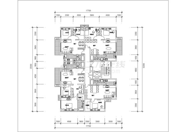 某高层住宅楼户型设计cad 平面方案图-图二