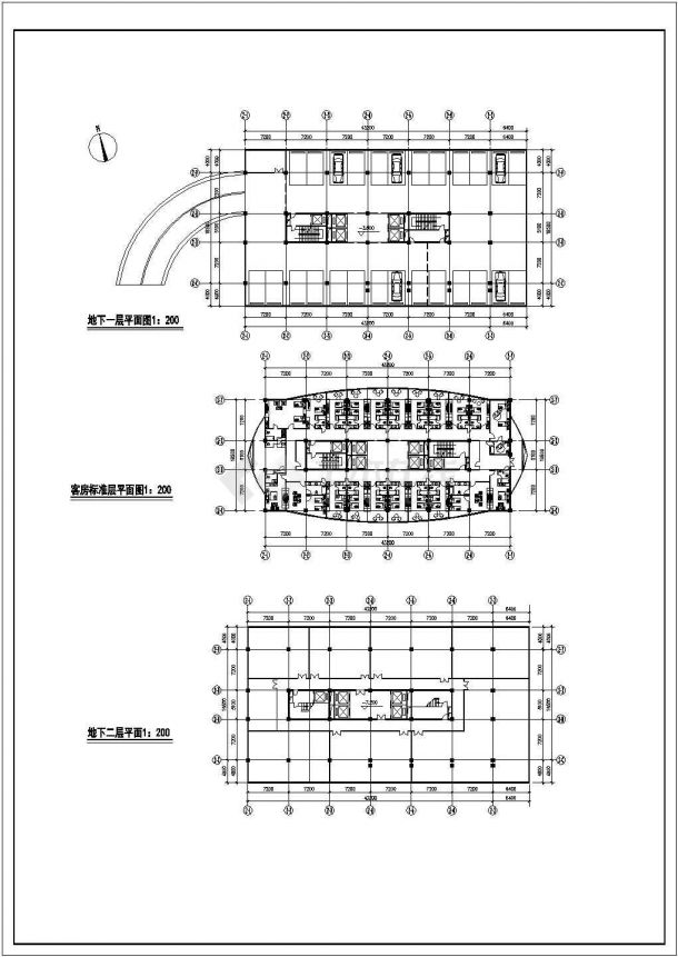 南宁市商圈某28层剪力墙结构商务酒店全套建筑设计CAD图纸（含机房层）-图二