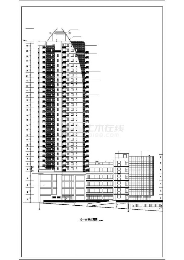 3万平米30+1层剪力墙结构住宅楼全套建筑设计CAD图纸（1-6层商用）-图二