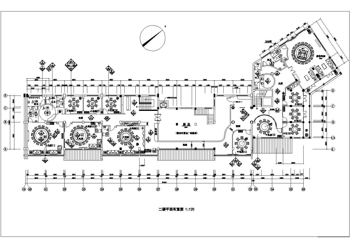 珠海市某800平米2层高档中式餐厅全套装修施工设计CAD图纸