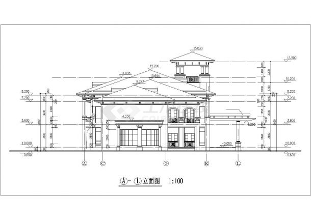 1600平米3层框架结构高档休闲酒店平立剖面设计CAD图纸-图一