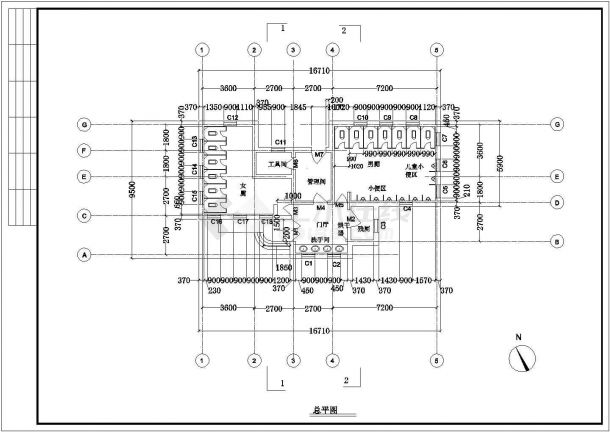 1层100平米砖混结构欧式公厕建筑设计全套cad图【平面 屋顶示意图 4个立面 2个剖面 设计说明】-图二