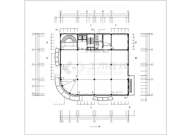 北京某公司临街650平米4层框架结构办公楼平面设计CAD图纸-图一