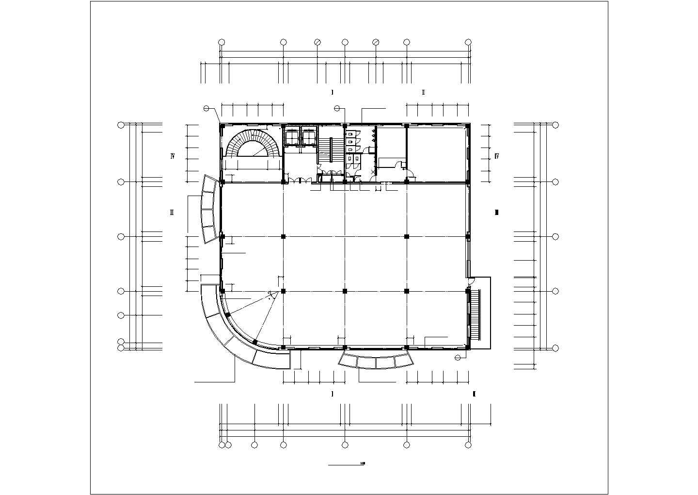 北京某公司临街650平米4层框架结构办公楼平面设计CAD图纸