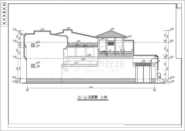 800平米2层框架结构四合院式民居住宅楼平立剖面设计CAD图纸-图一
