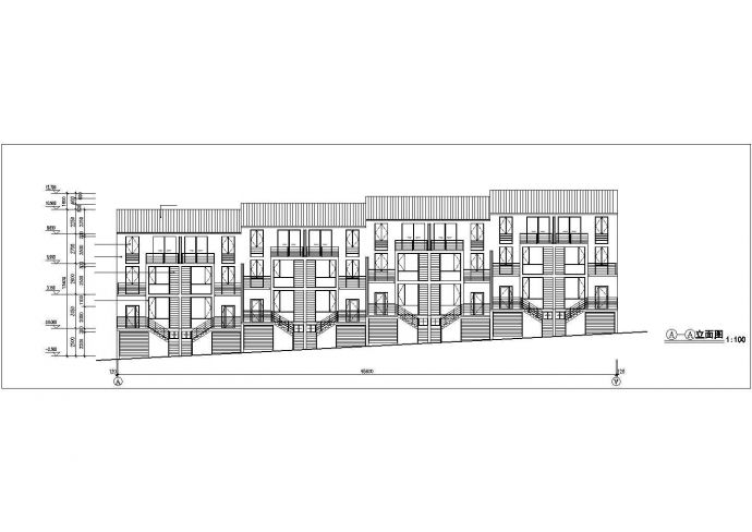 三层组合式别墅楼平立剖面设计CAD图纸（1楼8户/每户375平米）_图1