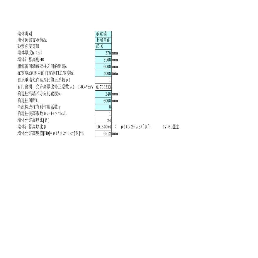 建筑结构计算表格-高厚比验算(新)-图一