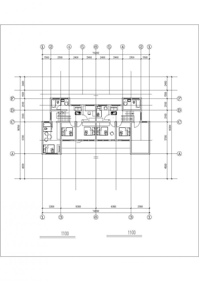 2+1层框混结构双拼别墅平立剖面设计CAD图纸（每户143平米）_图1