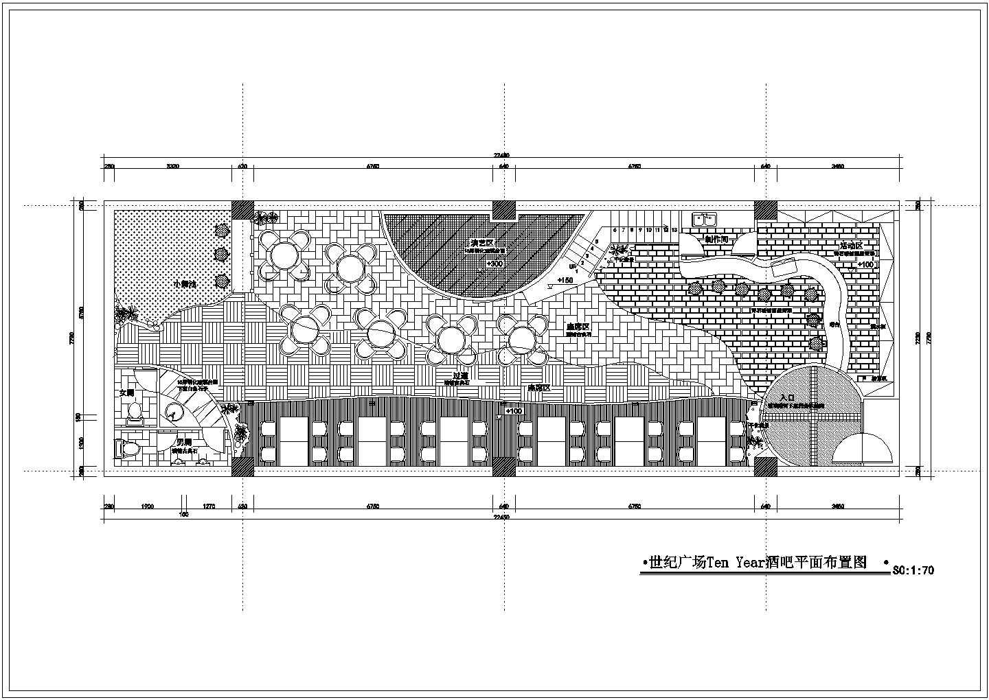 世纪广场酒吧全套CAD平面布置参考图