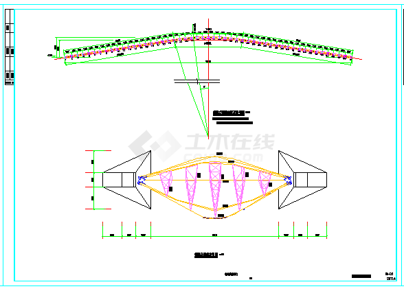  CAD design and construction drawing of double steel arch cable membrane composite structure of logistics park gate - Figure 1