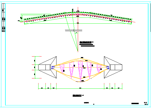 物流园大门双钢拱-索膜组合结构cad设计施工图