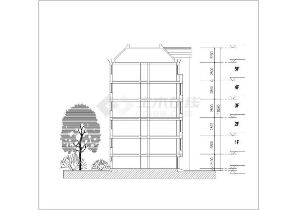 某小区3200平米左右6层砖混住宅楼平立剖面设计CAD图纸（含车库）-图一