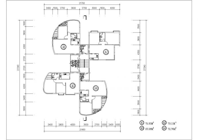 南宁市某新建小区67-135平米平面户型设计CAD图纸（共10种）_图1
