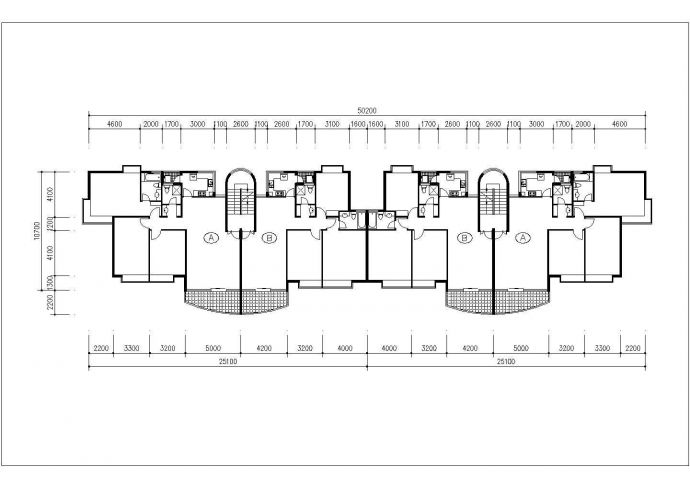 2600平米6层砖混结构住宅楼平立剖面设计CAD图纸（1层4户）_图1