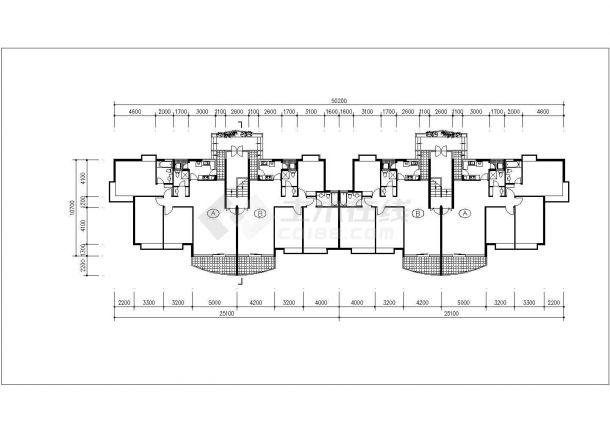 2600平米6层砖混结构住宅楼平立剖面设计CAD图纸（1层4户）-图二