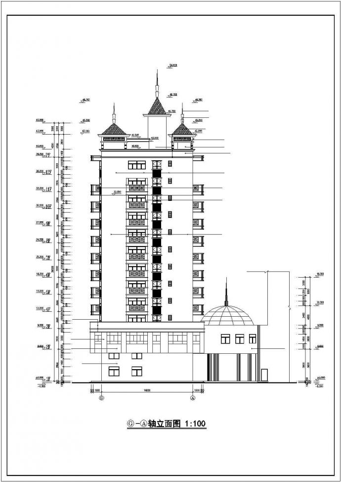 8900平米12层框架结构商住楼建筑设计CAD图纸（1-2层商用）_图1